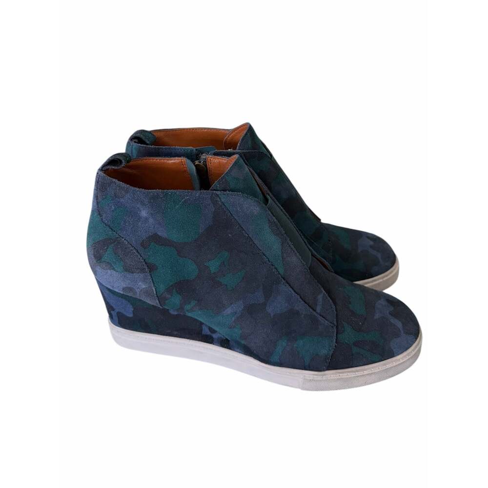 Linea Paolo Felicia Womens 8.5M Blue Camo Sneaker Suede Wedge Heel Ankle Bootie - Picture 2 of 7